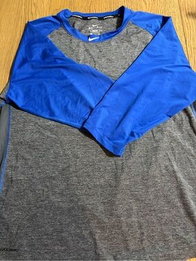 Nike Gray and Royal Blue Dri-FIT Colorblock Short Sleeve Tee